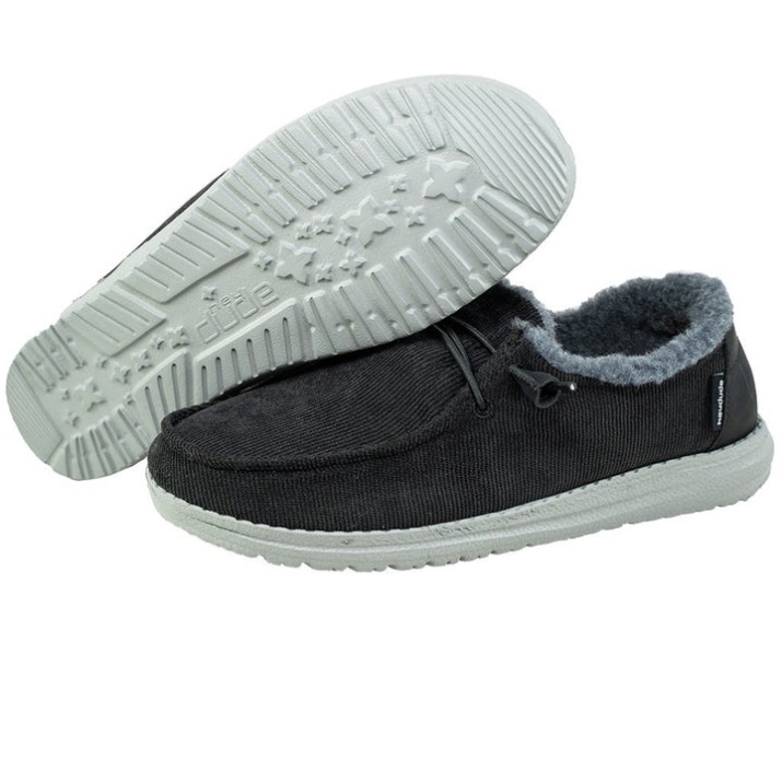 Hey Dude Black Wendy Corduroy Faux Fur Seitliche Ansicht